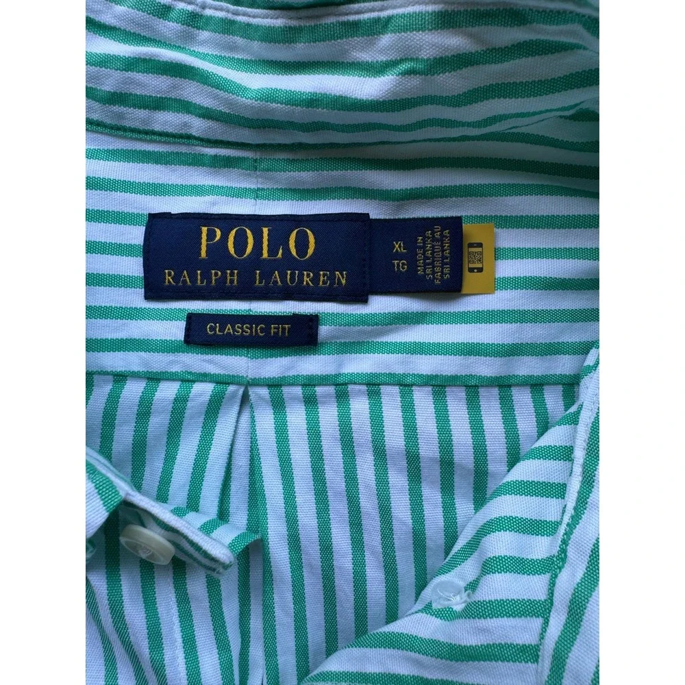 Polo Ralph Lauren Mens‎ XL Green White Striped Short Sleeve Button Down Shirt